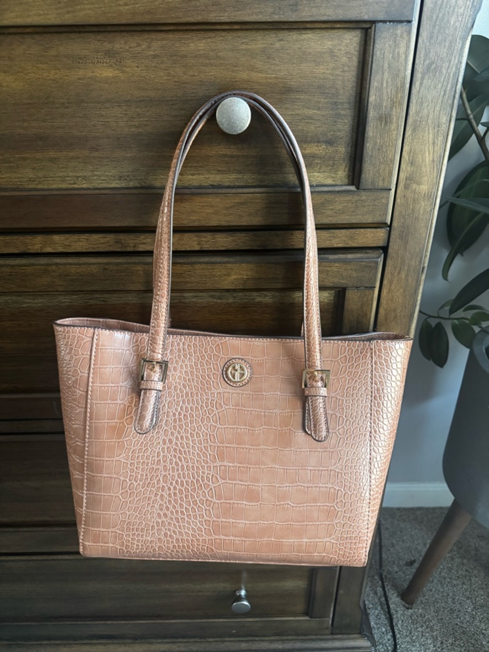 Giani Bernini Croc-Embossed Tote in Light Tan